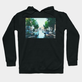 Amsterdam canal boats watercolor art painting Hoodie